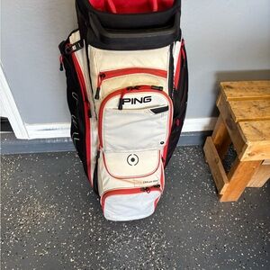 PING White and Red Golf Stand Bag with Multiple Pockets